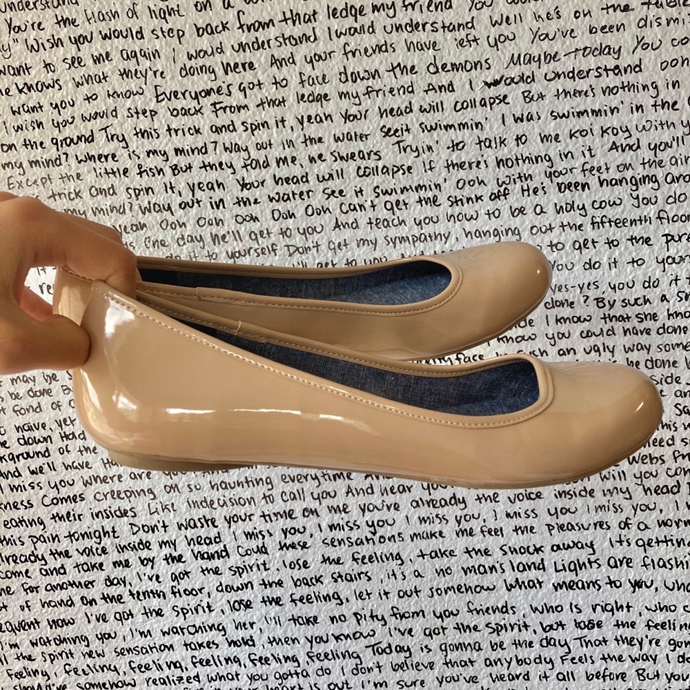 Tan Patent Faux Leather Flats